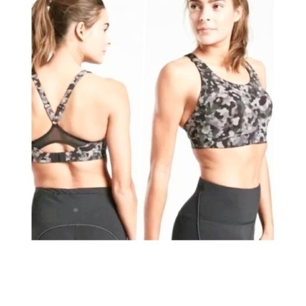 Athleta Camo Mesh Adjustable Sports Bra 38D Gray Black Gorpcore